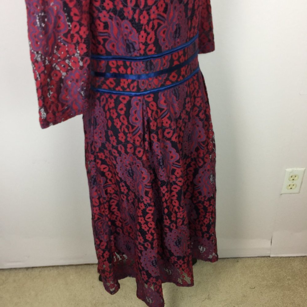 Miusol Fit & Flare Dress Size M Womans Red & Purple Lace Floral Half Sleeve - Picture 15 of 16